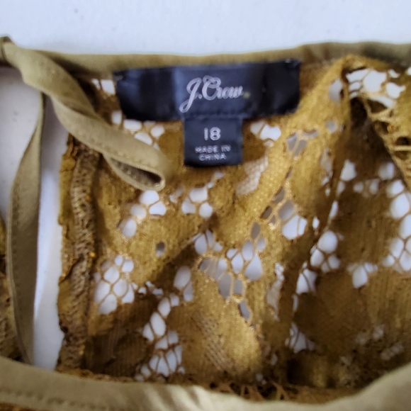 J. Crew Lace Top with Cami Size 18 Fringe Trim Long Sleeve Green Blouse Moody - Picture 14 of 15